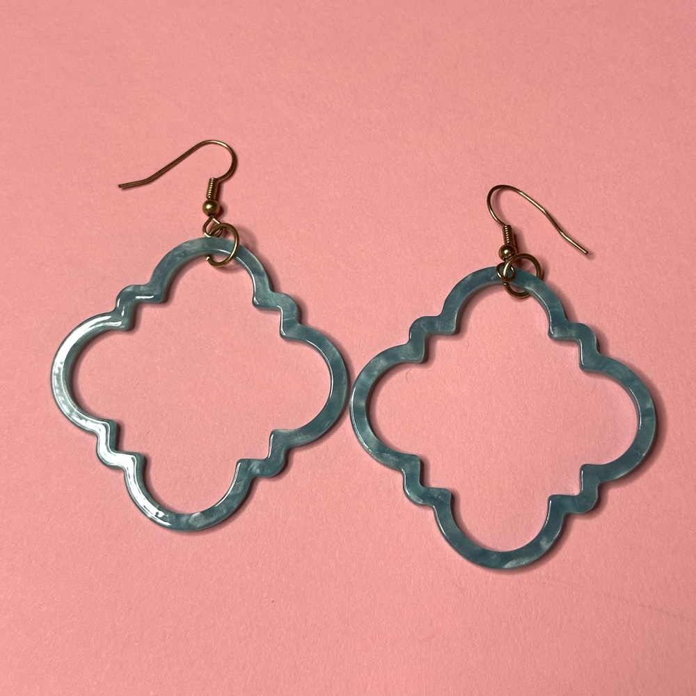 Teal quatrefoil earrings